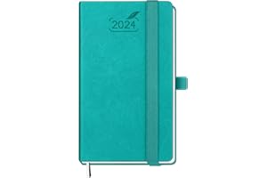 BEZEND Pocket Diary 2024 Week to View 15.5x9 cm [Turquoise] Slim Diary 2024 A6 with Pen Holder | Small 2024 Planner PU Leather Hardback