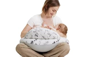 Momcozy amningskudde med säkerhetskant – ergonomisk amnings- och positioneringskudde med justerbar rem och avtagbart bomullsö