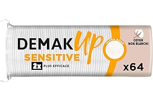 Demak'Up Tampons Démaquillants Sensitive - Visage et Yeux - Fibres de Coton 100% Naturelles - 64 Cotons (L'emballage de l'article peut varier)