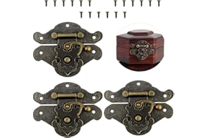 Fercaish 3 Pcs Antique Engraved Latch Hasp Kit, Vintage Latch Hasp Pad Chest Lock Plate with Screws for Jewelry Box Decoration Furniture Wooden Box