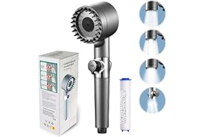 DAJOOEE Shower Head,3 Modes with Pause Button High Pressure Shower Head with Handheld,Chlorine & Flouride Filter,Helps Dry Skin & Hair Loss,Best Bathroom Accessories for Shower Experience (Black)