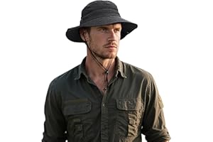 Clakllie Wasserdicht Fischerhut UV Schutz Wanderhut Safari Hut Herren Safari Hut mit Kinnband Atmungsaktiver Sonnenschutz Dschungelhut für Damen und Herren