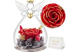 Sunia Rosa Eterna Regalo Donna, Rosa Stabilizzata con Figurine Angelo Regalo Mamma, Angelo Custode Regalo Donna Compleanno, Regali per Lei, Regalo Nonna Natale San Valentino Festa della Mamma