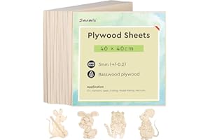 SWAWIS 25 sztuk płyt ze sklejki 3 mm, sklejka z drewna lipowego, 400 x 400 mm, płyty do majsterkowania, idealne arkusze do piły liściowej, piły, wypalarki, cięcia laserowego, modelarstwa, dekoracji,