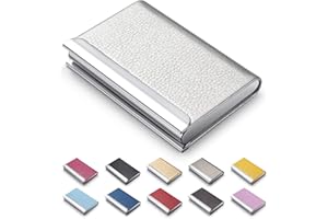 MAZYPO Business Card Holder, Luxury PU Leather Business Card Case Name Card Holder & Stainless Steel Multi Card Case - Wallet Credit Card ID Case, Slim Metal Pocket Card Holder with Magnetic Shut (Silver)
