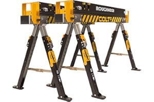 Roughneck® COLT 600E Sawhorse, Heavy Duty Steel Construction, Weight-Baring Capacity 589kg each, 1178kg Per Pair with Height Adjustable Legs for Woodworking & Construction – 2 Pack