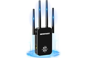 NEWFAST Ripetitore WiFi Potente per Casa, 1200Mbps WiFi Extender Dual Band 2.4GHz/5GHz con 4 Antenne ad Alto Guadagno, Porta Ethernet, WPS, Display Intelligente, Supporta Modalità Ripetitore/Router/AP