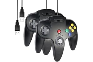 miadore 2x Manette de Jeu 64 N64 USB Classique Gamepad Joystick pour Windows PC Mac (Noir 2 Pack)