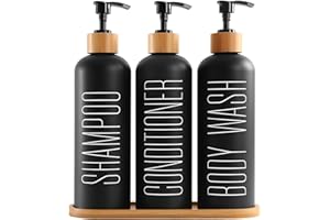 ‎BIKALAN BIKALAN Schwarz Matt Shampoo Flaschen zum befüllen, 500ml Shampoo Spender für dusche, Seifenspender Pumpflaschen Kunststoff, Lotionspender für Flüssigseife Shampoo Conditioner Duschgel für Bad,3 Stück