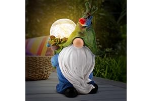 Augot Statue Nain de Jardin, Peinte à la Main Ornements de Jardin Extérieur Imperméable Nains de Jardin Dnôles Figurines en Résine avec Lumière Solaire pour Patio Pelouse Cour Jardin