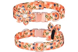 haoyueer Obroża dla psa, kryształ górski, kwiat, obroża dla psa, obroża dla szczeniaka, kwiatowy wzór, obroża dla psa, urocza obroża dla psa z odpinanym kwiatem strasu, dla suczek psów, mała, średnia, duża (rozmiar S, pomarańczowa)