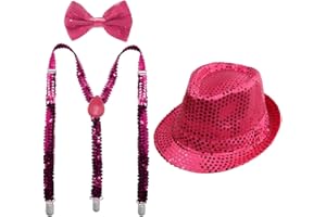 CARNAVALIFE Juego 3 de Tirantes Elásticos Pajaritas Ajustables y Sombrero de Copa de Lentejuelas Brillantes para Niños Disfraz de Fiesta Carnaval Halloween Navidad