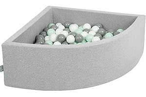 ‎KIDDYMOON KiddyMoon Viertel Eckig Bällebad Bällepool 90X30cm/300 Bälle ∅ 7Cm Ballgruben Für Babys Spielbad Kleinkinder, Hergestellt In Der EU, Hellgrau:Weiß/Grau/Minze