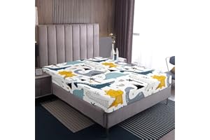 Loussiesd Kinder Spannbettlaken Dino Muster Dinosaurier Drucken Bettlaken Karikatur Tiere Schön Dino Muster Spannbetttuch 90x200cm Weiche Mikrofaser für Kinder Mädchen Jungen Dinosaurier Doker