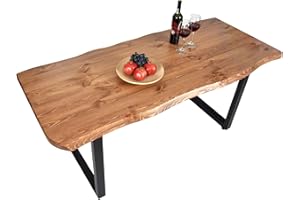 ‎GOZOS Gozos Scots Pine Baumkante Esstisch Massivholz aus Baumstamm | Holztisch Esszimmer aus massiven Holz Kiefer | Handgefertigt aus Echtholz mit U-Metallbeine | 140 x 80 cm | 40mm Tisch