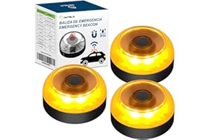 ANTELA V16 Luz Emergencia Homologado DGT Baliza,con Geolococation 3.0 Luz de Emergencía,Tarjetas SIM gratuitas hasta 2038,Baliza V16 geolocalizada,Base Magnética, 3PC