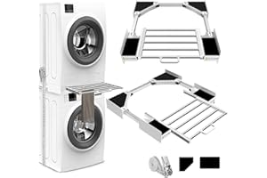 NIUXX Telaio intermedio con stendibiancheria, telaio di collegamento lavatrice asciugatrice universale, kit telaio intermedio con portasciugamani estensibile, misura regolabile (53-68 cm)
