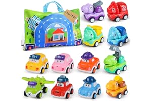 Norkbeng Petite Voiture Enfant 1 2 Ans, 12 Pièces Bebe Mini Jouet Voiture avec Sac de Rangement, Jeux Éducatifs Camion pour 12-18 Mois, Friction Véhicules Cadeaux pour Garçons et Filles