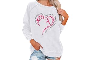 AMHOMELY Breast Cancer T Shirts Women UK Breast Cancer Awareness Tshirt Pink Pink Ribbon Oversized Sweatshirts Long Sleeve Loose Pullover Tops Ladies Health Theme Promotional Shirts Tee Tops