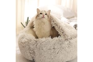 DG Catiee Letto a forma di igloo per gatti di piccola taglia, calmante, soffice, caldo, per interni, gatti, cuccioli e cani di piccola taglia (velluto, 50 cm, marrone)