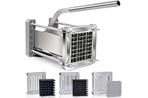 Sopito Coupe Frites INOX, Coupe Frite Professionnel, Découpe Frites avec 3 Tailles de Lames et Base Antidérapante, pour Pommes de Terre, Oignons, Carottes, Concombres
