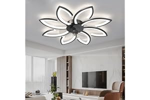 LJX 90cm Plafoniera Led con Ventilatore Integrato Silenzioso Moderno Fiore Lampadario Ventilatore con Telecomando/APP Dimmerabile Estate Inverno Ventilatore da Soffitto con Luce per Camera da letto, Nero