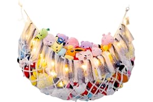 AMDERMI Großes Makramee-Plüschtier-Netz oder Hängematte Großes Plüschtiernetz oder Hängematte mit LED-Licht. Teddybär-Aufbewahrung. Wandhängendes Spielzeugnetz für Plüschtiere
