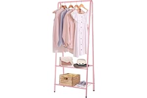 Youyijia Clothes Rail Small Clothe Rack Heavy Duty Metal Garment Rack 60cm x 151cm Garment Rail with Shelves Coat Stand Hanging Rail for Clothes (Pink)