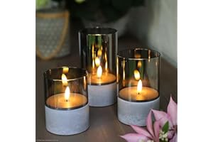 Hellum świece LED z funkcją timera szare, zestaw 3 w różnych rozmiarach. rozmiary, świece LED migoczący płomień na zewnątrz, baterie 6xAA (brak w zestawie) 10/12,5/15 x8cm (wys. x szer.) 151992