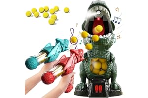 Vulaop Bewegliches Dinosaurier Schießspielzeug für Kinder – 12/24 Weiche Kugeln 10m Reichweite, Luftpumpe-Schuss & Punktestand-Display, LED, Ton und Sprühfunktion, Toys for 3+ Kids (Bewegen + Scorer)