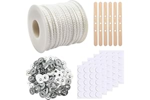 Eurtes 1600cm Kerzendocht, 75 Stränge Natürlichen Kerzendochte für Dicke Kerzen, Baumwolle Dochte für Kerzen mit 100 Metallbasis und Aufkleber, für DIY Kommunionkerze, Duftkerzen und Öllampen