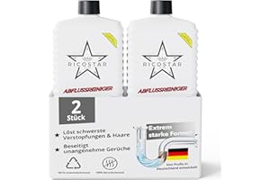 Ricostar Abflussreiniger 2x 1000ml - Profi Rohrreiniger gegen Verstopfungen, Haare und üble Gerüche - Rohrfrei extra stark und materialschonend - Made in Germany