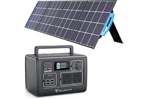 POWEROAK BLUETTI Solar Generator EB55 GY with SP200S 220W Solar Panels Included, 537Wh Portable Power Station w/ 2 700W AC Outlets, LiFePO4 Battery Backup for Camping, Outdoor,Power Outage