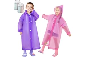Baogaier 2 Pièces Imperméable pour Enfants en EVA, Réutilisable Manteau Poncho de Pluie avec Capuchon, Poncho Léger Combinaison de Pluie Vêtements de Pluie pour Garçons Filles