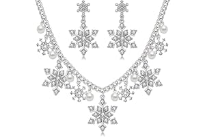 NAUZE Christmas Snowflake Necklace Dangle Earrings Set Snowflake Jewellery Sets White Crystal Simulated Pearl Holiday Party Accessories for Women at Christmas