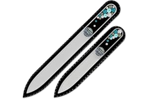 Mont Bleu Conjunto de 2 limas de uñas de cristal decoradas con cristales - Lima de uñas artesanal de auténtico vidrio templado checo