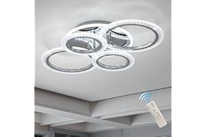 ‎QCYUUI Qcyuui Moderne Deckenleuchte 58W Dimmbare Unterputz-LED-Deckenleuchte 4 Ringe Acryl-Deckenleuchter für Wohnzimmer, Esszimmer, Schlafzimmer, Chrom