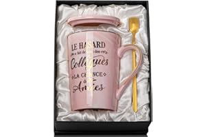 Doublewhale Cadeau Noel Collegue de Travail Femme, Cadeau Départ Collègue Femme, Idée 400 ml Rose Marbré Tasse Collegue de Travail avec Cuillère, Boîte Cadeaux, Annive