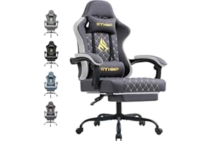 Symino Gaming Chair with Footrest, Computer Ergonomic Video Game Chairs, Adjustable Swivel Task Chair with Lumbar Support, PC Chair, PU Leather Office Chair, Grey&White
