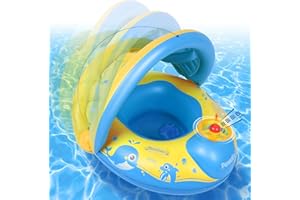 Peradix Flotador para Bebé, Flotador para Asiento de Natación para Bebé con Capota, Ideal para Niños Piscina de Natación, Barco Inflable Flotador Niños en Verano (Amarillo Brillante)