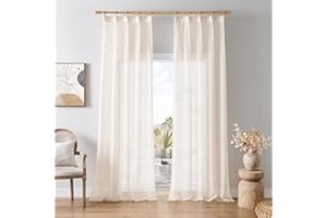 Softalker Curtains with Ruffle Tape, Beige Curtains, 245 cm High Curtain, Transparent Curtain, Scarf, 140 cm Wide Curtains with Eyelets, Set of 2 for Rail Curtain, Living Room, Modern, Gurtains,