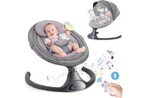 YUMBOT Transat Bebe,Balancelle Bebe Electrique 0 à 10 kg avec Berceuse,5 Vitesses de Balancement, Bluetooth,Télécommande,Harnais à 5 Points,Base Stable(Gris Foncé)