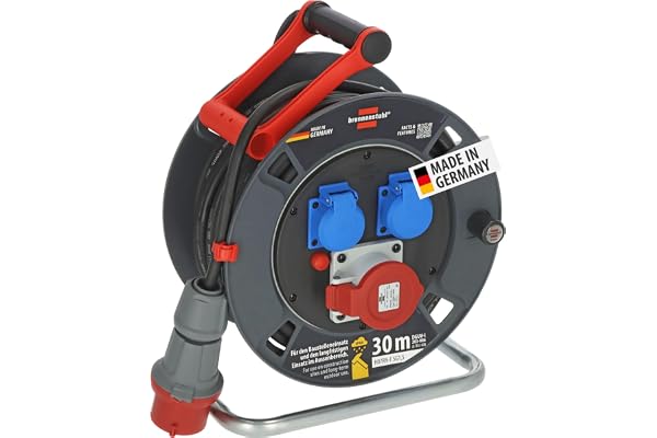 Brennenstuhl Garant CEE 1 V2 IP44 kabeltrumma (CEE kabeltrumma med 30m kabel i svart, Made in Germany, kabelrulle för permanent utomhusbruk IP44)