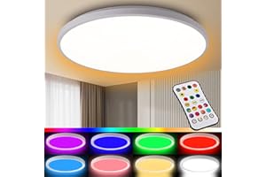MROOYI Plafoniera LED Soffitto 24W, Ø30cm RGB Plafoniere Lampada Dimmerabile con Telecomando, A Prova di Umidità, Insetti, Polvere per Soggiorno, Ufficio, Camera da Letto, Bagno, Cucina, Balcone, Corridoio