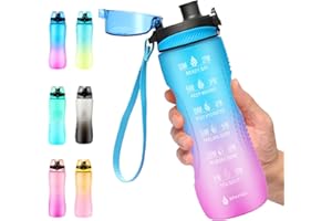 Binudum Borraccia Motivazionale con Indicatore del Tempo Sportiva Borraccia in Tritan BPA Free a Prova di Perdite per Adolescenti, Adulti, Palestra, Esterni, Ciclismo, Scuola e Ufficio