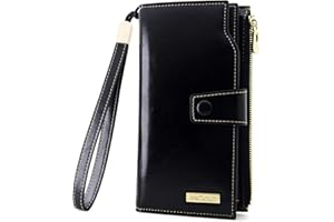 ANDOILT Cartera de Mujer Gran Capacidad Billetera de Cuero Genuino Monedero RFID Bloqueo Tarjetero