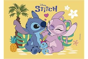 dekora - Decoración para Tartas de Cumpleaños Infantiles - Cake Topper de Stitch de 21 x 8 cm - Lámina Rectangular de Papel Comestible para Tarta Sin Gluten, Sin Lactosa - Apto para Vegetarianos