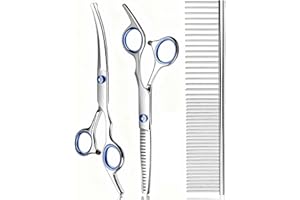 TRIGRAND Professional One-Piece Design Dog Grooming Scissors 4CR Stainless Steel with Safety Round Tip, Heavy Duty Titanium Coated Pet Grooming Scissor for Dogs, Cats and Other Animals