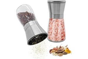 Skythrive Gewürzmühle 2er Set - Einstellbare Keramikmahlwerk Pfeffermühle Edelstahl Salzmühle für Küche und Esszimmer, Pfeffermühle Salz Pfeffer Mühle