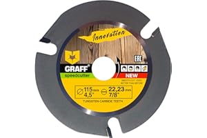 GRAFF Speedcutter Disco Taglio Legno per tagliare Legno 115mm - Lama in Carburo per intagliare, tagliare, modellare - Lama per sega circolare con 3 denti